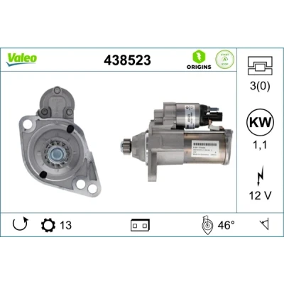 Bilde av VALEO 438523 Starter 12 1,1 13 VOLKSWAGEN: Golf 7 Variant,
