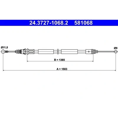 Bilde av ATE 24.3727 1068.2 Bremsekabel 1503 OPEL: Vivaro A Combi, Van, NISSAN: Primastar Minibuss, RENAULT: TRAFIC 2 Bus
