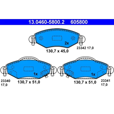 Bilde av ATE 13.0460 5800.2 Bremseklosser med akustisk slitasjevarsel TOYOTA: Yaris I Hatchback, Verso