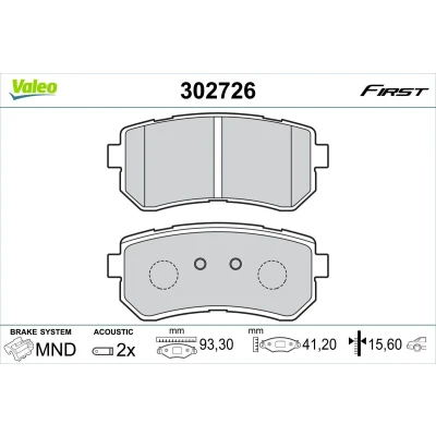 Bilde av VALEO 302726 Bremseklosser bakaksel inkl. slitasjevarselkontakt med antihyle blikk HYUNDAI: i20 I Hatchback