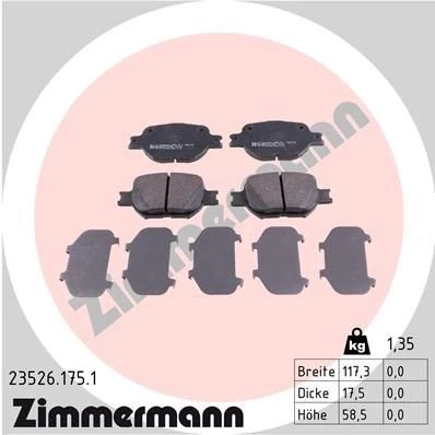 Bilde av ZIMMERMANN 23526.175.1 Bremseklosser Bildet viser leveranseinnholdet TOYOTA: Corolla IX Station Wagon, Celica VII Coupé, Verso