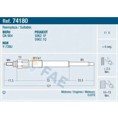Bilde av FAE 74180 Glødeplugg 11V M 10x1
