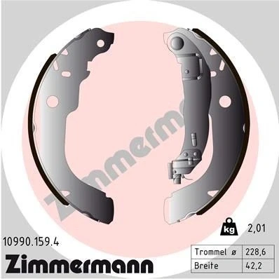Bilde av ZIMMERMANN 10990.159.4 Bremsesko 228 42 med vippearm, Bildet viser leveranseinnholdet PEUGEOT: 208 I Hatchback, 207 Hatchback