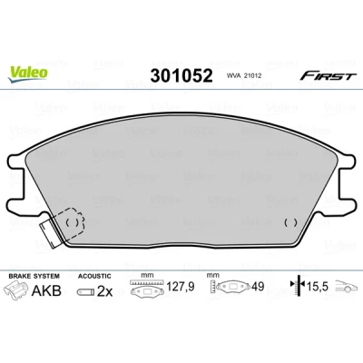 Bilde av VALEO 301052 Bremseklosser FIRST framaksel inkl. slitasjevarselkontakt uten antiskrike blikk HYUNDAI: Getz, ACCENT 1, 2