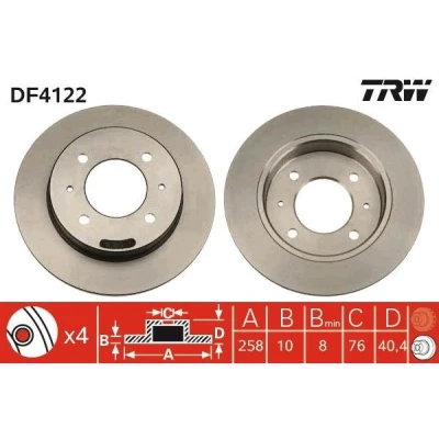 Bilde av TRW DF4122 Bremseskiver 258 10 4 114 fullt ut spraylakkert HYUNDAI: Elantra III Hatchback