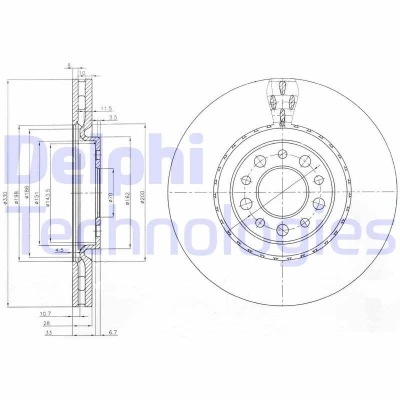 Bilde av DELPHI BG3993 Bremseskiver 330 28 5 ventilert oljet ubehandlet uten hjullager, ABS sensorring ALFA ROMEO: Giulietta Hatchback, 159 Sportwagon