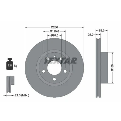 Bilde av TEXTAR PRO 92066903 Bremseskiver 286 24 05/06 110 innvendig ventilert belagt uten hjulfestebolt, hjulnav OPEL: Omega B Sedan, Caravan
