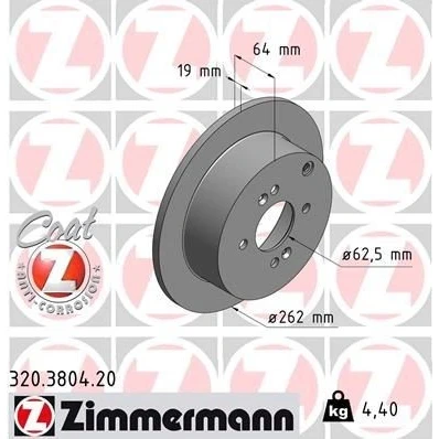 Bilde av ZIMMERMANN COAT Z 320.3804.20 Bremseskiver 262 10 7/4 4 100 fullt ut belagt HYUNDAI: i20 I Hatchback, Getz, ACCENT 3 Stufenheck, KIA: RIO 2