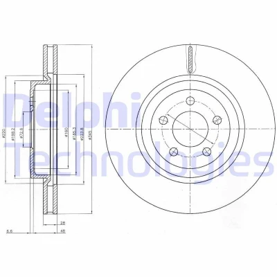 Bilde av DELPHI BG9050 Bremseskiver 345 28 5 ventilert oljet ubehandlet uten hjullager, ABS sensorring CHRYSLER: 300C Sedan