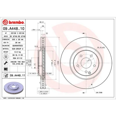 Bilde av BREMBO COATED DISC LINE 09.A448.11 Bremseskiver 330 28 5 innvendig ventilert belagt høy karbon med skruer MERCEDES BENZ: C Klasse Sedan