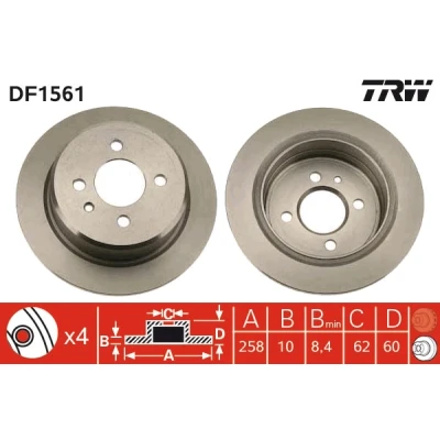 Bilde av TRW DF1561 Bremseskiver 258 10 4 100 fullt ut spraylakkert BMW: 3 Sedan, Cabrio, Touring