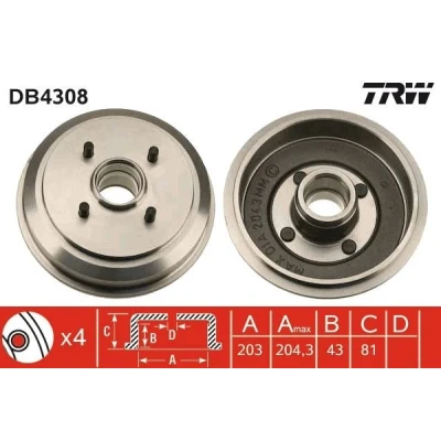 Bilde av TRW DB4308 Bremsetrommel 223 FORD: FIESTA 5, 4