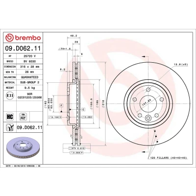 Bilde av BREMBO 09.D062.11 Bremseskiver 316 28 5 innvendig ventilert belagt høy karbon JAGUAR: