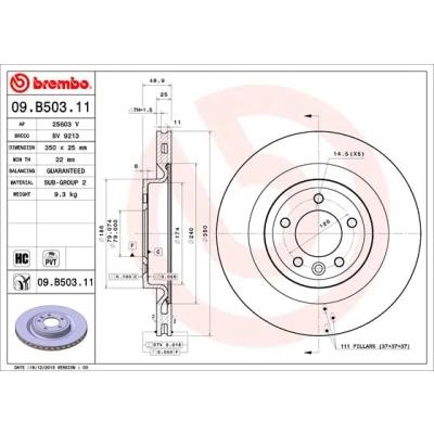 Bilde av BREMBO COATED DISC LINE 09.B503.11 Bremseskiver 350 25 5 innvendig ventilert belagt høy karbon LAND ROVER: Range Rover Sport, 4