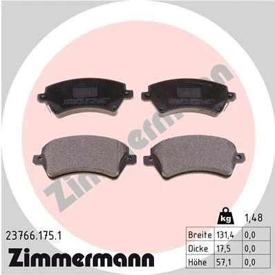 Bilde av ZIMMERMANN 23766.175.1 Bremseklosser med akustisk slitasjevarsel Bildet viser leveranseinnholdet TOYOTA: Corolla IX Hatchback, Sedan