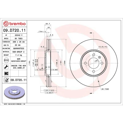 Bilde av BREMBO 09.D720.11 Bremseskiver 288 25 4 innvendig ventilert belagt høy karbon med skruer VOLKSWAGEN: up! Hatchback
