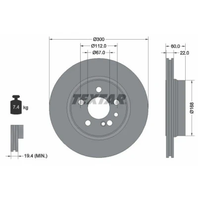 Bilde av TEXTAR 92056800 Bremseskiver 300 22 05/07 112 innvendig ventilert uten hjulfestebolt, hjulnav MERCEDES BENZ: S Klasse Sedan