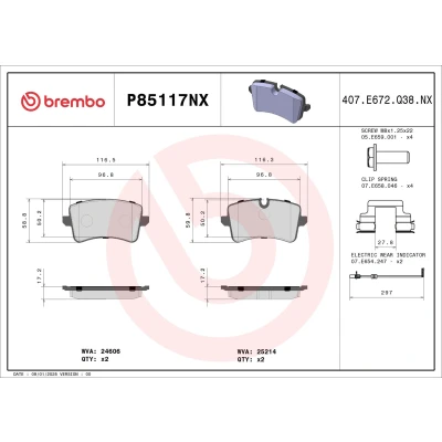 Bilde av BREMBO Bremseklosser inkl. slitasjevarselkontakt med bremsecaliperskruer, antihyle blikk tilbehør P85117NX