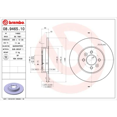 Bilde av BREMBO 08.9465.10 Bremseskiver 280 12 4 fullt ut RENAULT: Kangoo I Express,