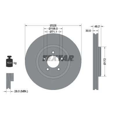 Bilde av TEXTAR PRO+ 92173505 Bremseskiver 326 30 05/05 108 innvendig ventilert belagt høy karbon uten hjullager, hjulfestebolt, hjulnav