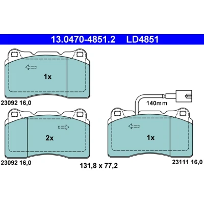 Bilde av ATE Ceramic 13.0470 4851.2 Bremseklosser inkl. slitasjevarselkontakt ALFA ROMEO: 159 Sportwagon