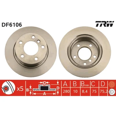 Bilde av TRW DF6106 Bremseskiver 280 10 5 120 fullt ut spraylakkert BMW: Z4 Roadster