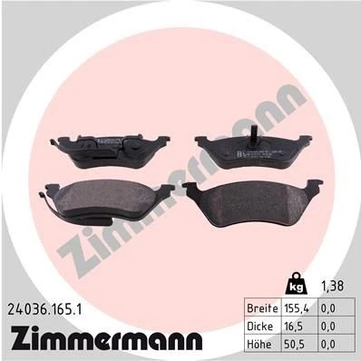 Bilde av ZIMMERMANN 24036.165.1 Bremseklosser Bildet viser leveranseinnholdet CHRYSLER: Voyager 4, / Grand 3, DODGE: Caravan IV MPV