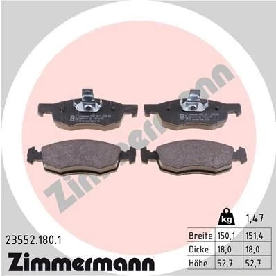 Bilde av ZIMMERMANN 23552.180.1 Bremseklosser Bildet viser leveranseinnholdet FIAT: Doblo I Cargo, Punto II Hatchback, Strada Pick up
