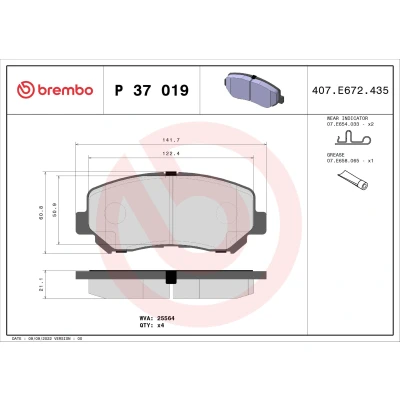 Bilde av BREMBO P 37 019 Bremseklosser med akustisk slitasjevarsel antihyle blikk tilbehør JEEP: Cherokee V
