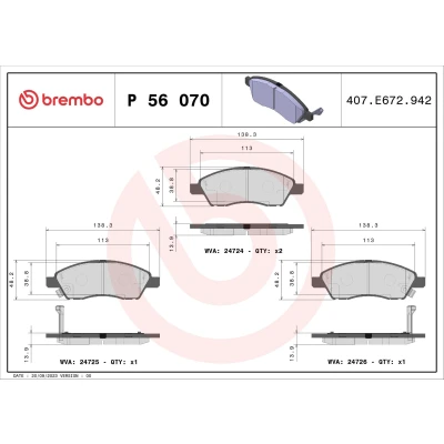 Bilde av BREMBO P 56 070 Bremseklosser med akustisk slitasjevarsel uten tilbehør NISSAN: MICRA 4