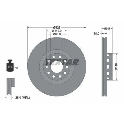 Bilde av TEXTAR PRO+ 92098305 Bremseskiver 323 30 05/10 112 utvendig ventilert belagt høy karbon uten hjulfestebolt, hjulnav AUDI: A8 D3, A6 C4 Avant
