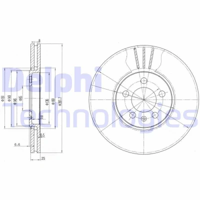 Bilde av DELPHI BG2729 Bremseskiver 288 25 5 ventilert oljet ubehandlet uten hjullager, ABS sensorring AUDI: A6 C5 Avant, Sedan, A4 B5 Avant