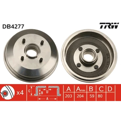 Bilde av TRW DB4277 Bremsetrommel FORD: FIESTA 4, StreetKA Cabrio