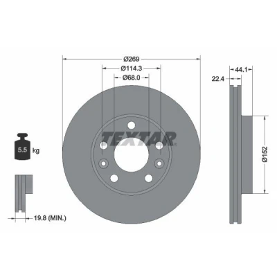 Bilde av TEXTAR PRO 92272603 Bremseskiver 269 22,4 05/07 114,3 innvendig ventilert belagt uten hjulfestebolt, hjulnav DACIA: Duster SUV, II