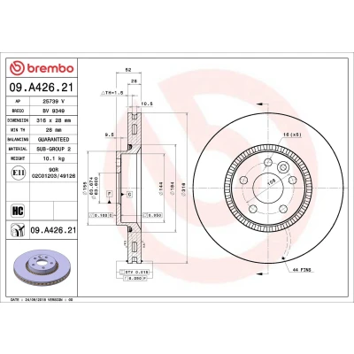 Bilde av BREMBO 09.A426.21 Bremseskiver 316 28 5 innvendig ventilert belagt høy karbon VOLVO: XC70 II Stasjonsvogn, V70 3, V60 I