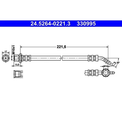 Bilde av ATE 24.5264 0221.3 Bremseslange 221,5 M10x1 TOYOTA: Corolla IX Station Wagon, Hatchback, Sedan