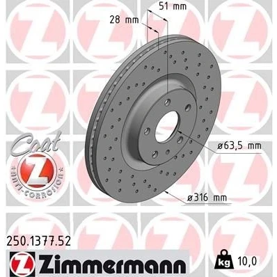 Bilde av ZIMMERMANN SPORT COAT Z 250.1377.52 Bremseskiver 316 28 6/5 5 108 innvendig ventilert, hullet belagt FORD: Mondeo Kombi