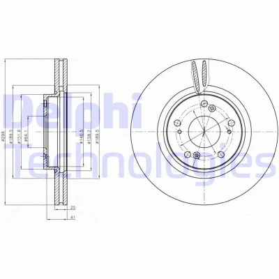 Bilde av DELPHI BG4224 Bremseskiver 296 25 5 ventilert oljet ubehandlet uten hjullager, ABS sensorring HONDA: ACCORD 8 Kombi,