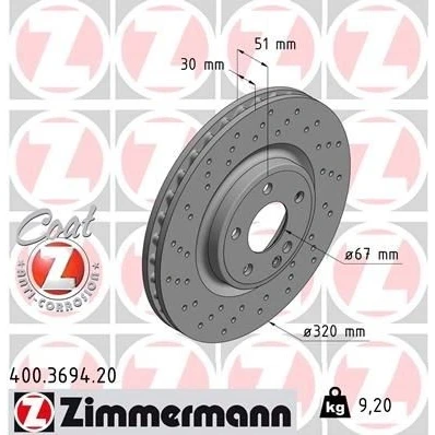 Bilde av ZIMMERMANN COAT Z 400.3694.20 Bremseskiver 320 30 6/5 5 112 innvendig ventilert, hullet belagt høy karbon MERCEDES BENZ: A Klasse, B CLA Coupé