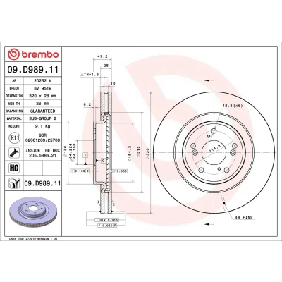 Bilde av BREMBO 09.D989.11 Bremseskiver 320 28 5 innvendig ventilert belagt høy karbon med skruer