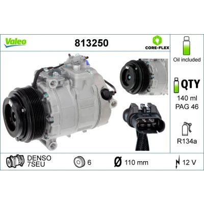 Bilde av VALEO 813250 Kompressor 7SEU 12 PAG 46 R 134a med kompressorlje BMW: 5 Touring, 3 Sedan, Coupé