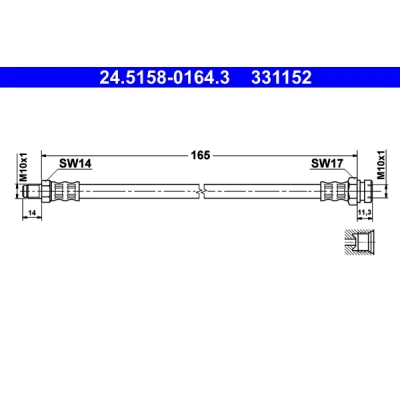 Bilde av ATE 24.5158 0164.3 Bremseslange 165 M10x1 MITSUBISHI: PAJERO 2