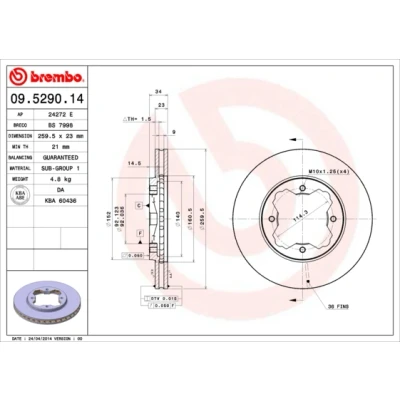 Bilde av BREMBO 09.5290.14 Bremseskiver 259 23 4 innvendig ventilert HONDA: CIVIC 6 Stufenheck, ACCORD