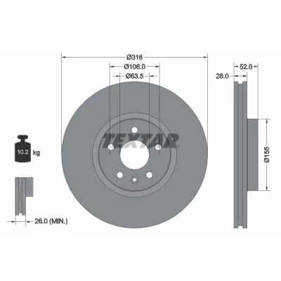 Bilde av TEXTAR PRO+ 92162305 Bremseskiver 316 28 05/06 108 utvendig ventilert belagt høy karbon uten hjullager, hjulfestebolt, hjulnav VOLVO: V60 I