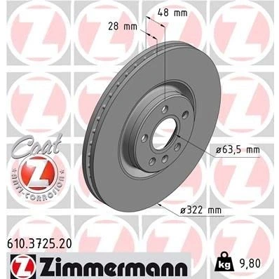 Bilde av ZIMMERMANN COAT Z 610.3725.20 Bremseskiver 322 28 6/5 5 108 innvendig ventilert belagt VOLVO: V90 II Stasjonsvogn, XC90 II, XC60