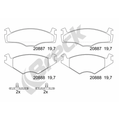 Bilde av BRECK 20887 20 702 00 Bremseklosser ikke klargjort for slitasjeindikator VOLKSWAGEN: GOLF 2, 3, 1, AUDI: Coupe B2, 80 B2