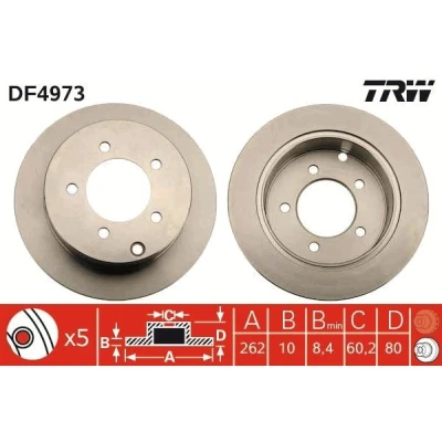 Bilde av TRW DF4973 Bremseskiver 262 10 5 114,3 fullt ut spraylakkert MITSUBISHI: Lancer 8 Limousine, 8, 7 Limousine