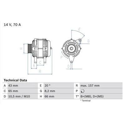 Bilde av BOSCH 0 986 038 740 Dynamo 14V 70A PEUGEOT: Partner I Van, CITROËN: Berlingo / First I, SUZUKI: Vitara SUV, Samurai SUV Cabrio