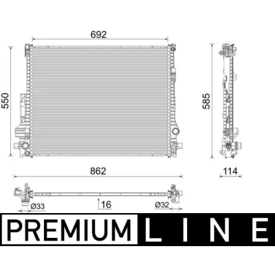 Bilde av MAHLE ORIGINAL CR 2607 000P Radiator Aluminium 692 550 16 Kjøleribber loddet