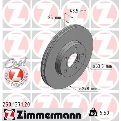 Bilde av ZIMMERMANN COAT Z 250.1371.20 Bremseskiver 278 25 5/5 5 108 innvendig ventilert belagt FORD: FOCUS 3, 3 Turnier, C Max 2